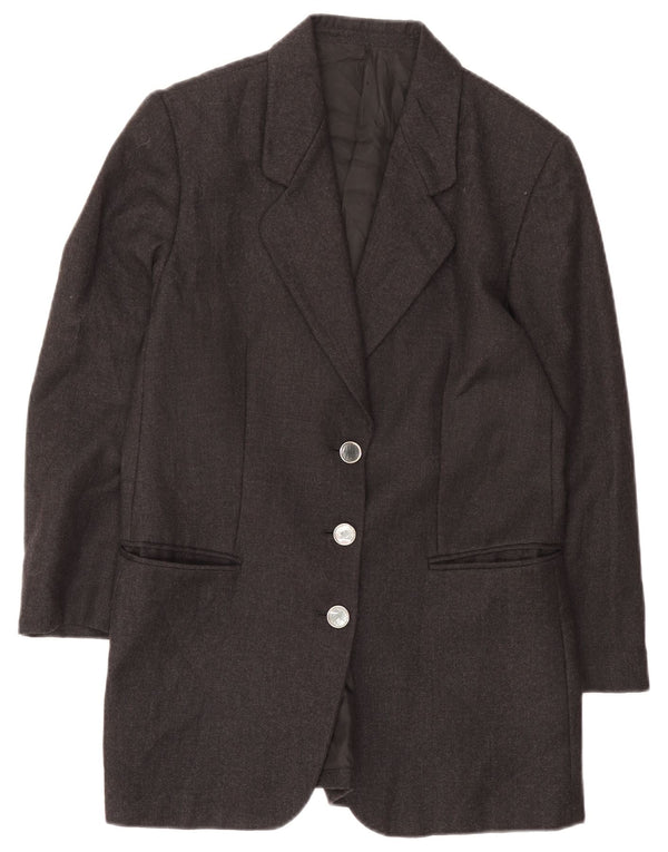 Vintage damska marynarka o przedłużonym fasonie, zapinana na 3 guziki, UK 14, średnia szarość