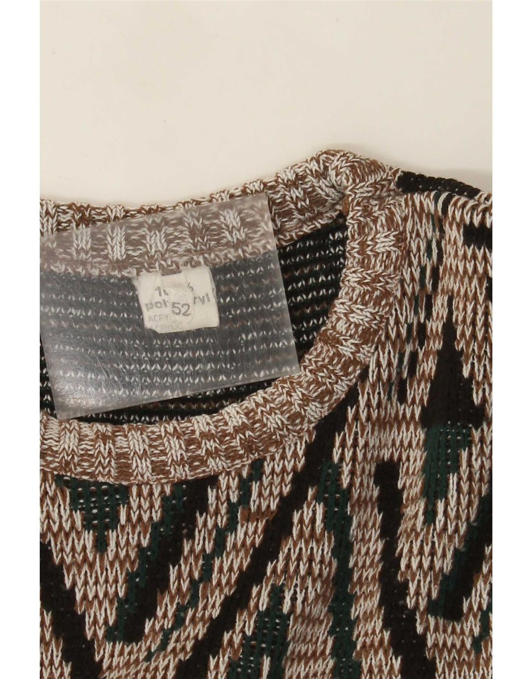 Sweter męski z okrągłym dekoltem w stylu vintage IT 52, duży, wielokolorowy, geometryczny