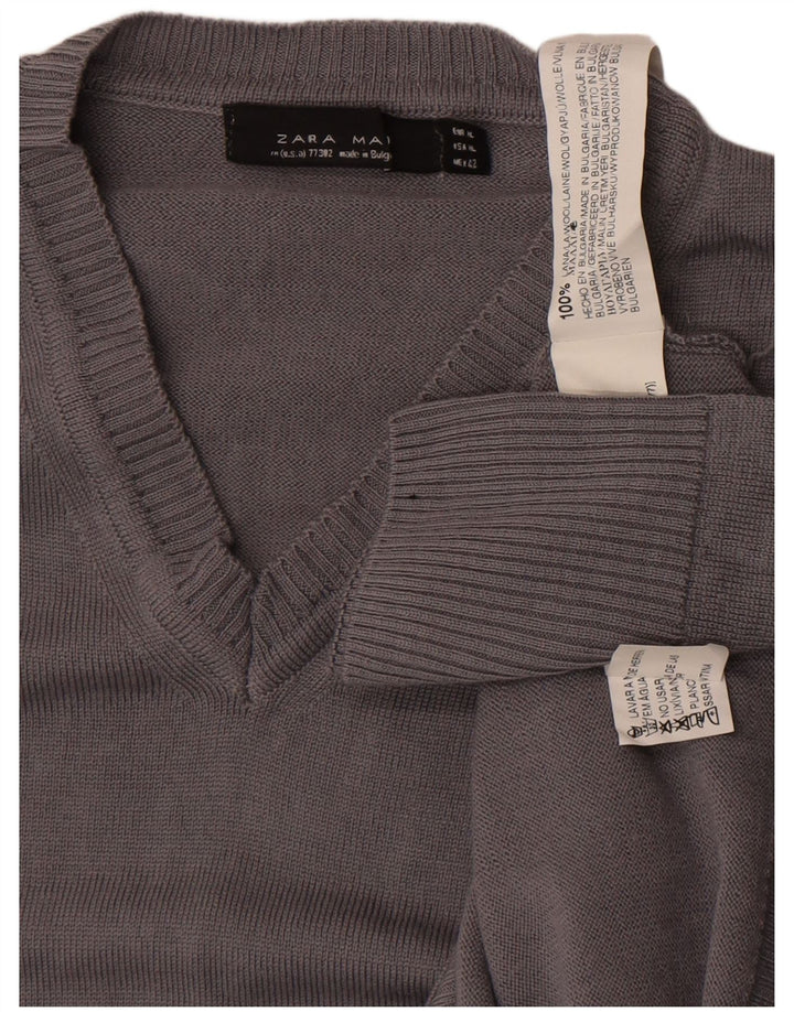 Męski sweter Zara z dekoltem w kształcie litery V, XL, szara wełna