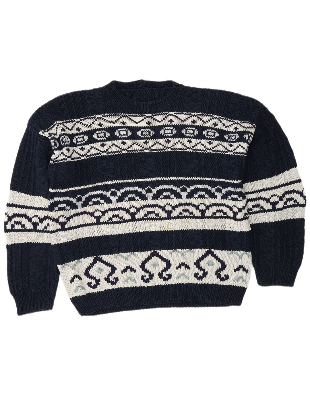 Vintage męski sweter z okrągłym dekoltem, duży granatowy Fair Isle