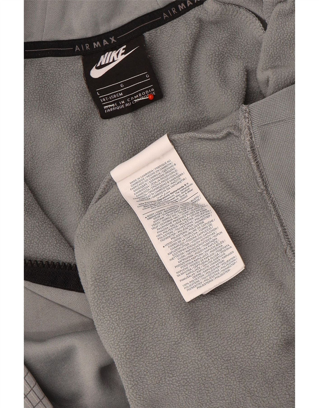 Chłopięcy sweter z kapturem NIKE z grafiką, 12-13 lat, duży, szary, poliester w kratkę