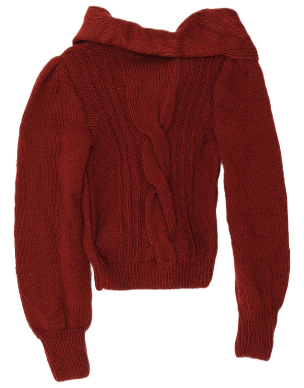 Vintage damski sweter wiązany z przodu, UK 12, średni czerwony