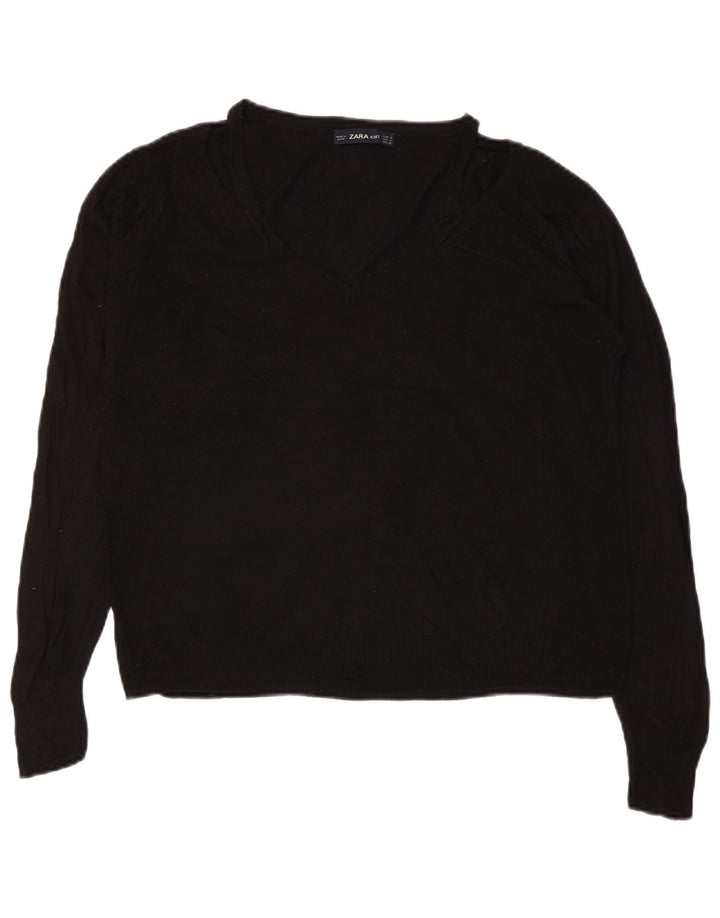 Damski sweter oversize z dekoltem w kształcie litery V ZARA UK 10 Small, czarna wiskoza