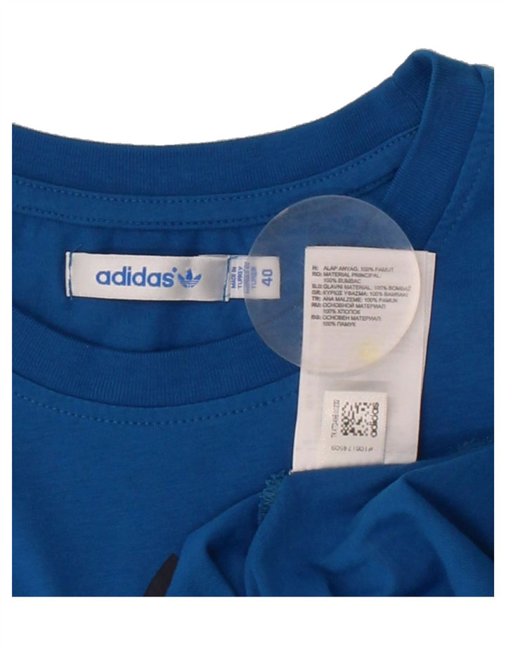 ADIDAS Womens Graphic T-Shirt Top IT 40 Small Blue Cotton Vintage Adidas and Second-Hand Adidas from Messina Hembry 
