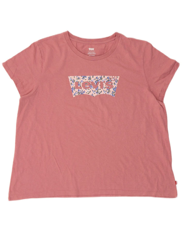 Damska koszulka z grafiką Levi's Top UK 20 2XL Różowa bawełna
