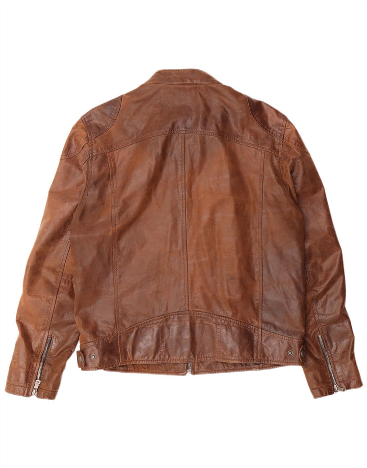 GIPSY Męska wąska skórzana kurtka UK 42 XL Brązowa skóra