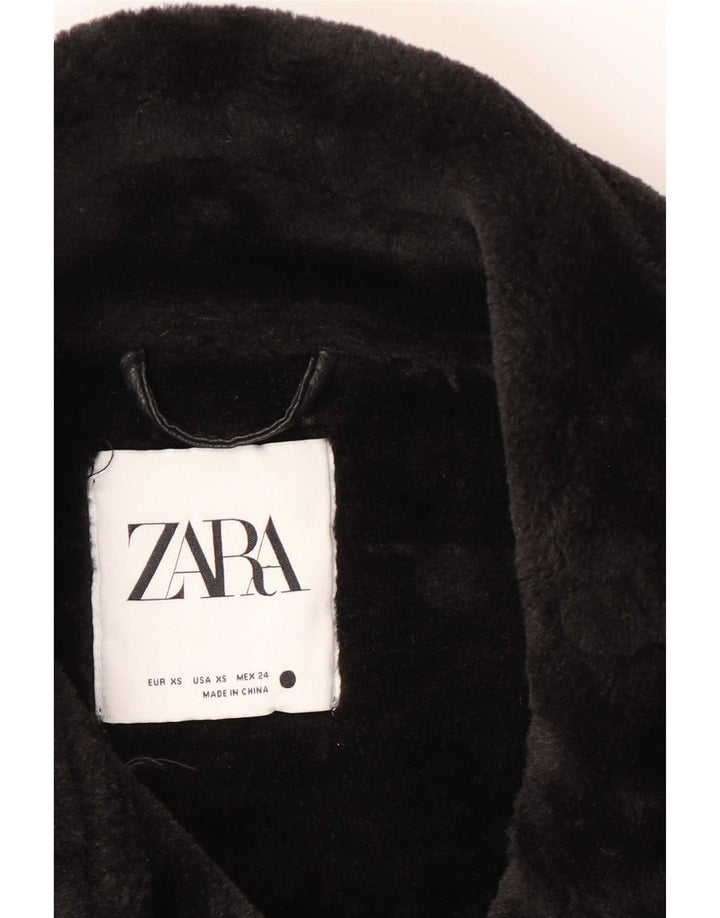 Damska kurtka typu oversize Biker Sherpa o luźnym kroju Zara UK 6 XS, czarny poliester