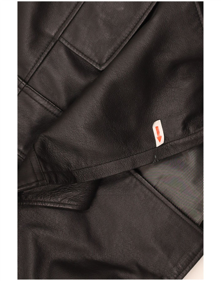 ROVER&LAKES Męski płaszcz skórzany IT 48 Średniej czarnej skóry