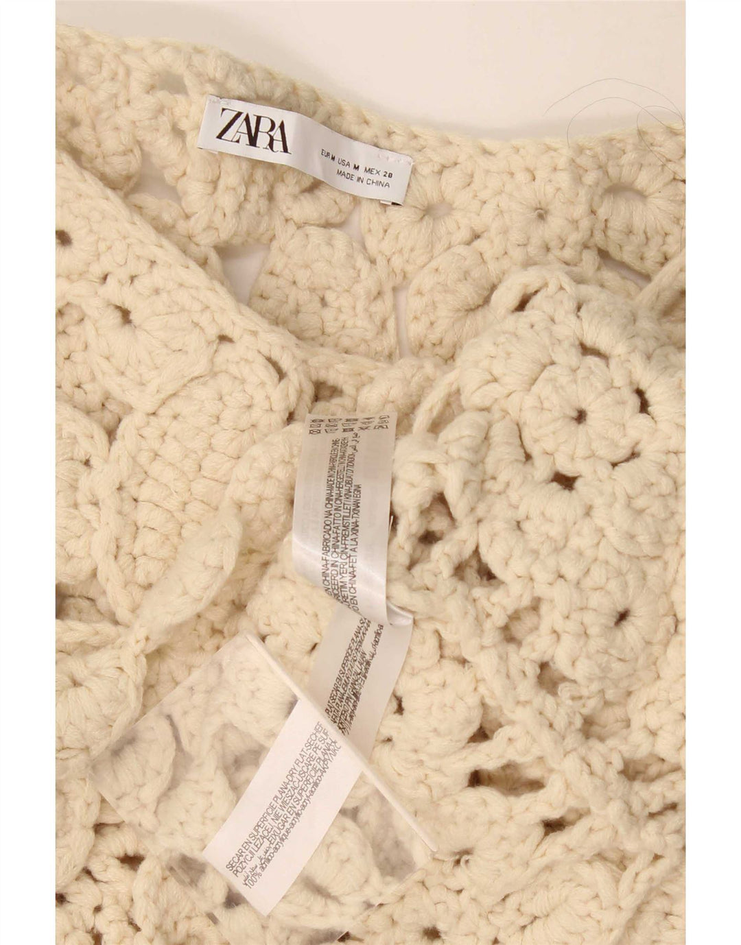 Damska bluzka oversize z rękawem 3/4 Zara, szydełkowa, UK 14, średni beż