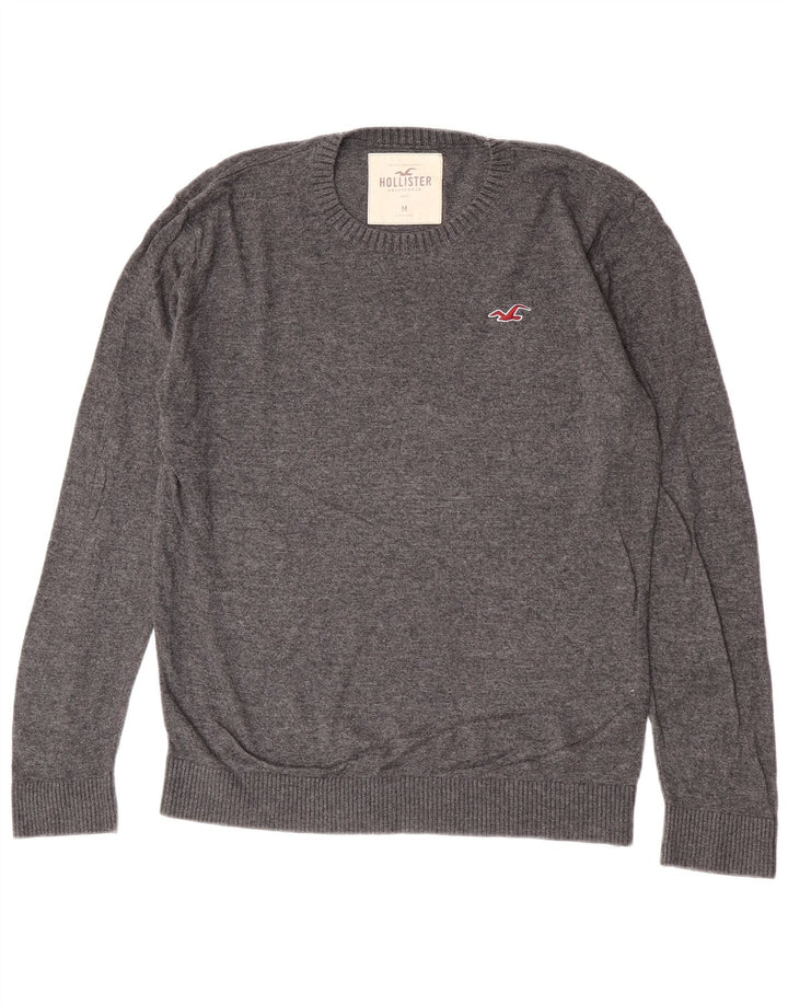 Męski sweter z okrągłym dekoltem Hollister, średnioszary, bawełniany