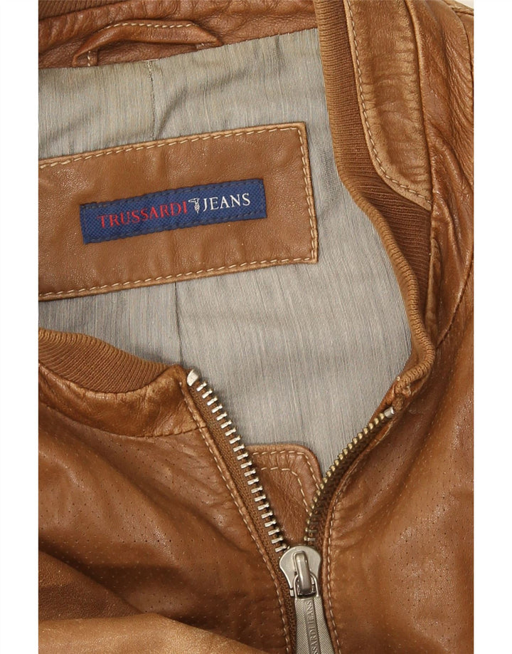 Męska kurtka skórzana Trussardi Jeans UK 38 Średniobrązowa skóra