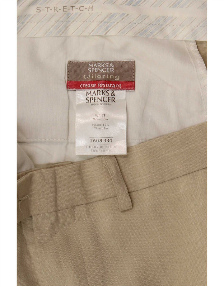 Marks & Spencer Męskie proste spodnie garniturowe W38 L31 Beżowy poliester