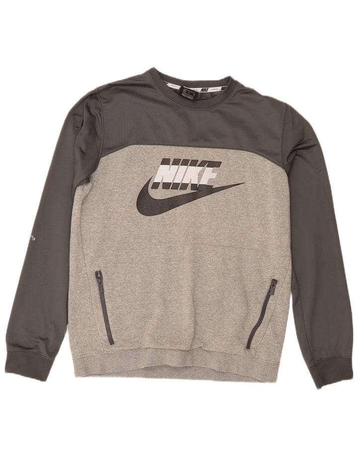 Męska bluza Nike z grafiką, bawełniana, średnioszara, z blokami kolorów