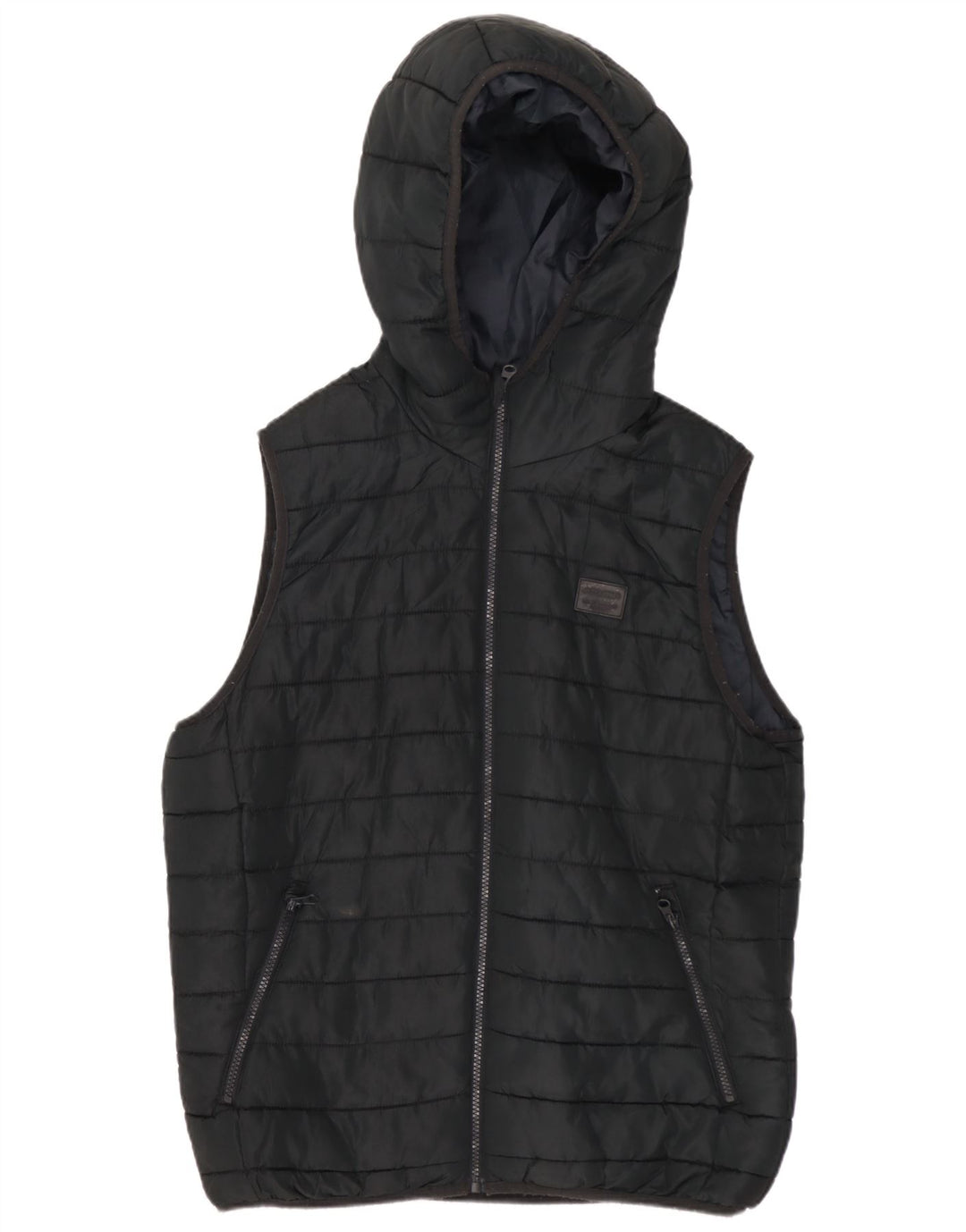 Męska wyściełana kamizelka z kapturem Jack & Jones UK 36, mała, czarna, poliester
