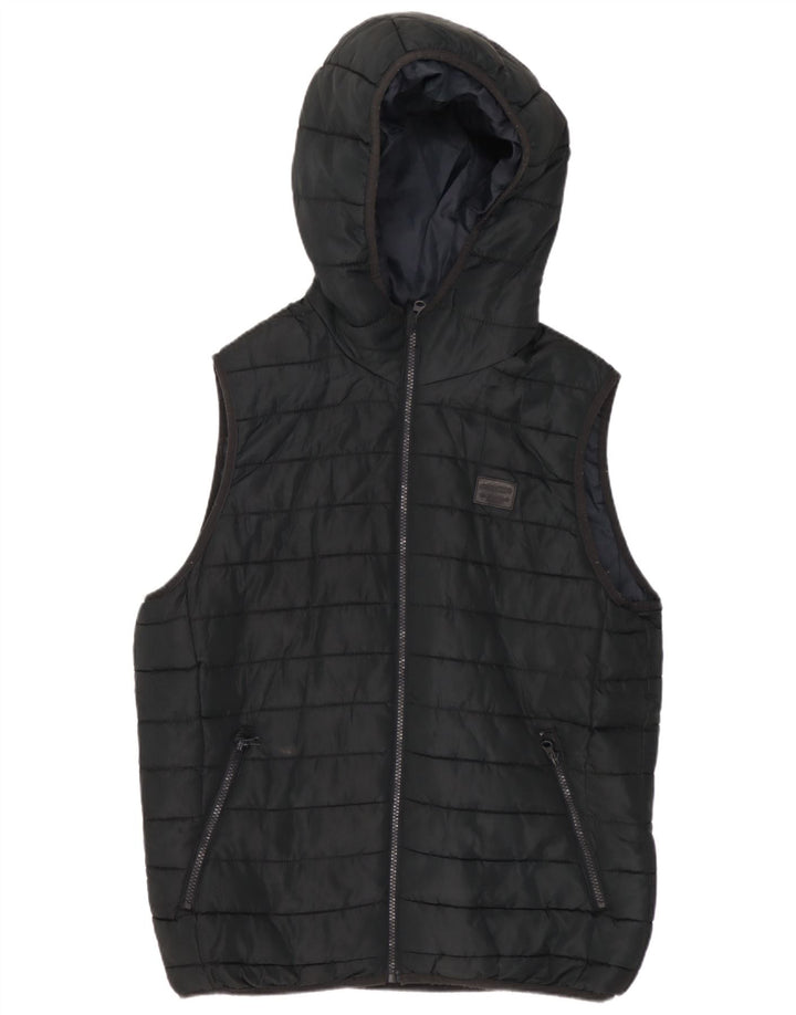 Męska wyściełana kamizelka z kapturem Jack & Jones UK 36, mała, czarna, poliester