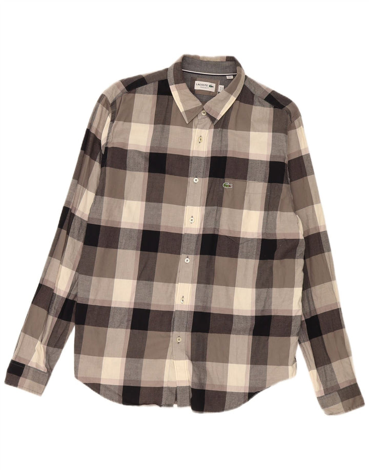Męska koszula flanelowa Lacoste o regularnym kroju, rozmiar 44 XL, bawełniana w szarą kratkę