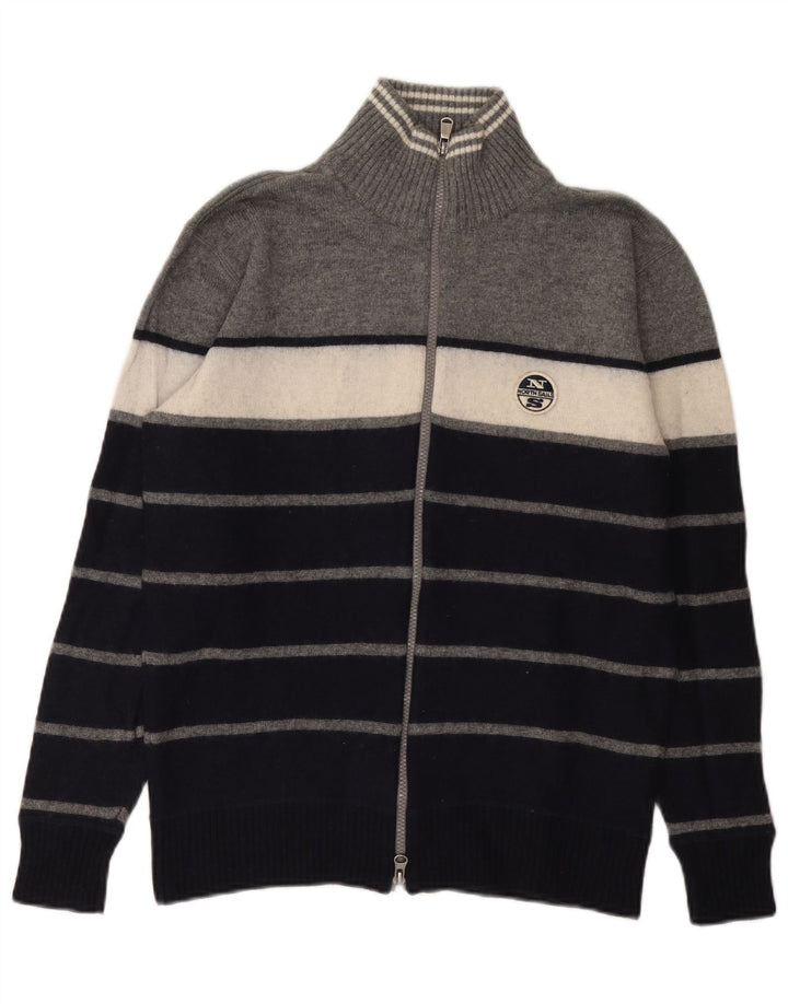 Męski sweter rozpinany North Sails, duży, wełniany w granatowe paski