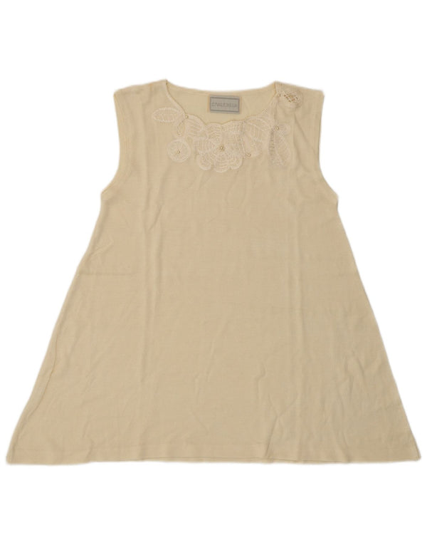 Damska bluzka bez rękawów w stylu vintage, UK 8, mała w kolorze złamanej bieli, w kwiaty