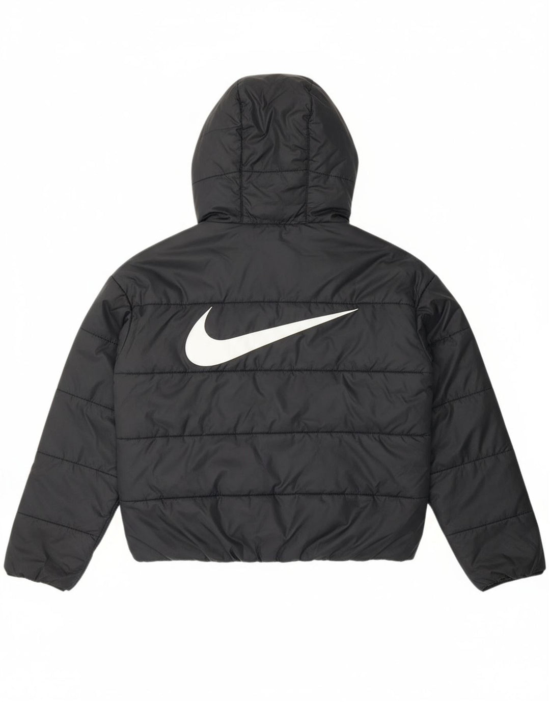 NIKE Womens Oversized Hooded Graphic Padded Jacket UK 10 Small Black