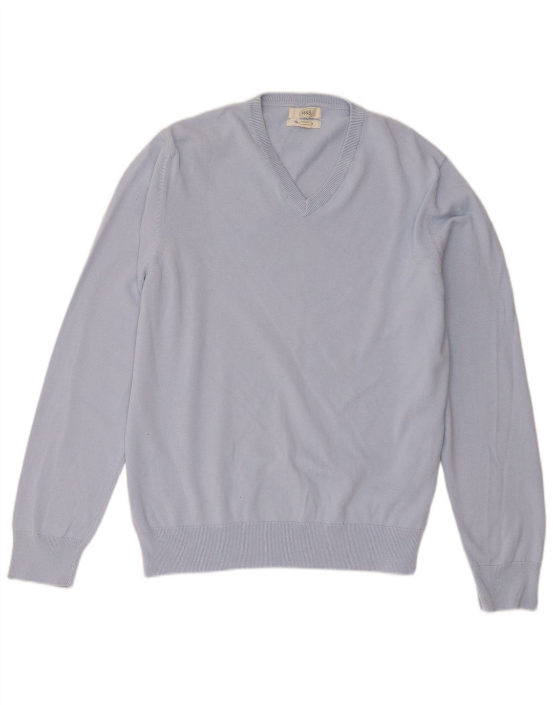 Marks & Spencer Męski sweter z dekoltem w kształcie litery V, XL, niebieski, bawełniany