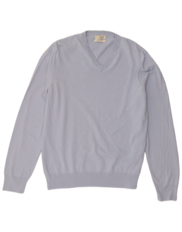 Marks & Spencer Męski sweter z dekoltem w kształcie litery V, XL, niebieski, bawełniany