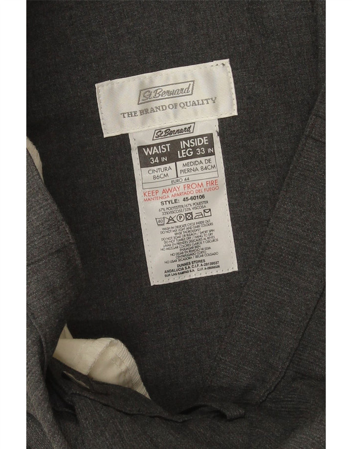Męskie proste spodnie garniturowe St. Bernard W34 L32 Szary poliester