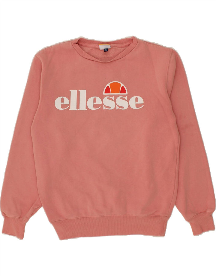 ELLESSE Womens Oversized Graphic Sweatshirt Jumper UK 10 Small Pink Cotton Vintage Ellesse and Second-Hand Ellesse from Messina Hembry 