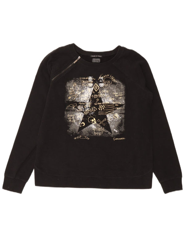 Damska bluza Converse Graphic Jumper UK 14, duża, czarna bawełna