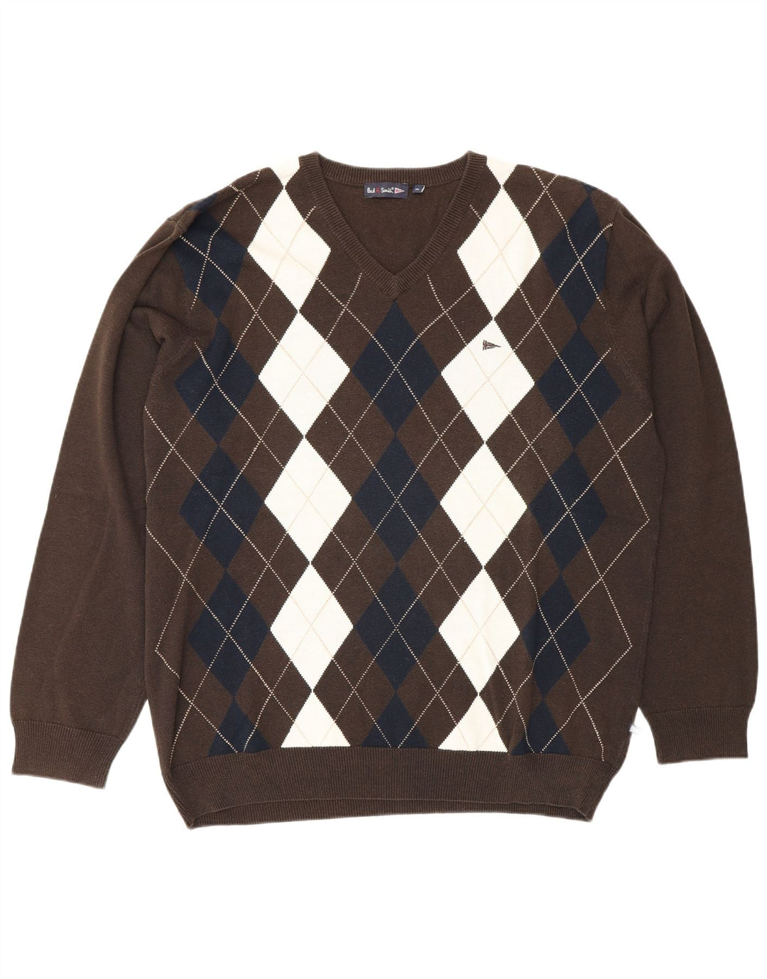 Męski sweter Paul Smith z dekoltem w kształcie litery V, XL, brązowy Argyle/Diament