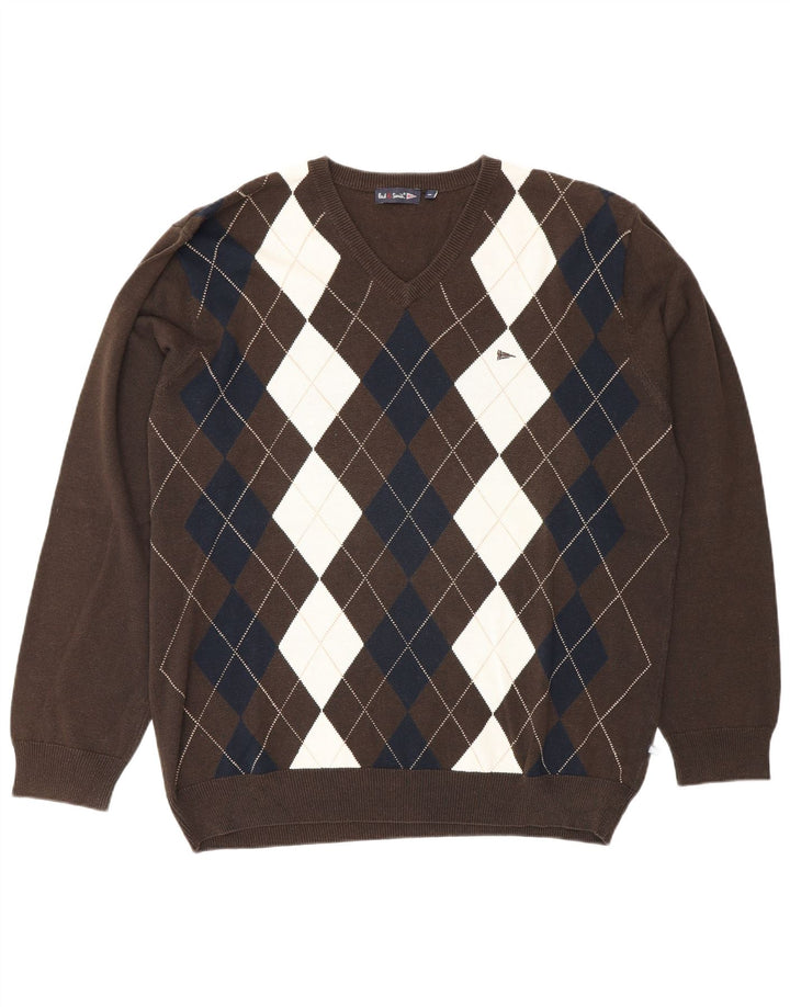Męski sweter Paul Smith z dekoltem w kształcie litery V, XL, brązowy Argyle/Diament