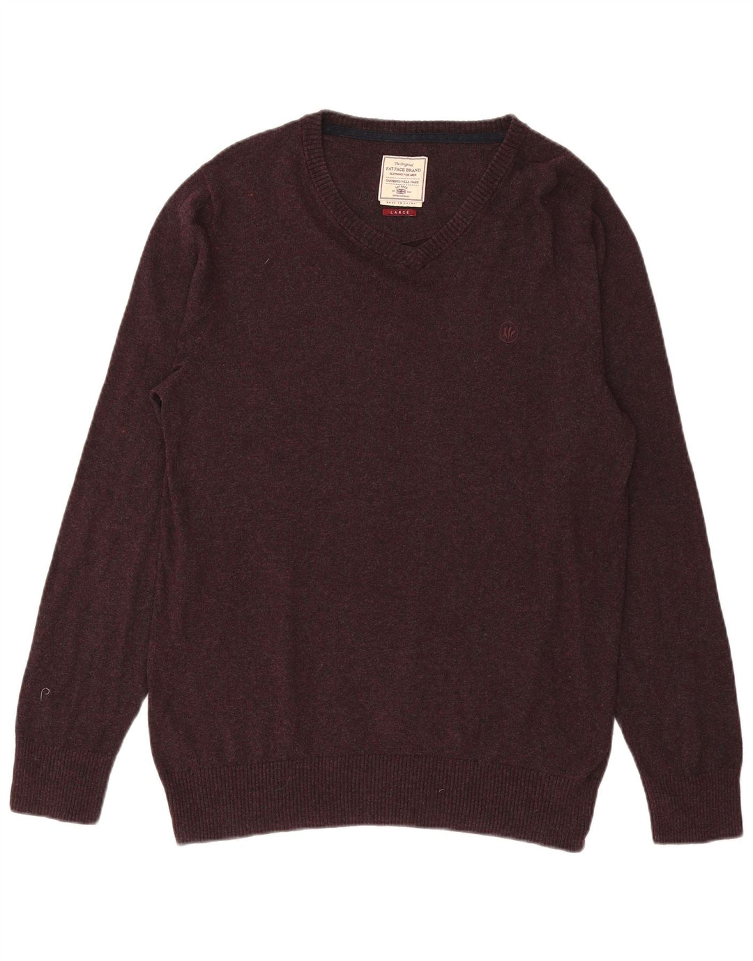 Męski sweter Fat Face z dekoltem w szpic, duży, fioletowy, bawełniany