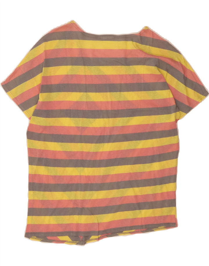 VINTAGE Womens T-Shirt Top UK 14 Medium Yellow Striped Vintage Vintage and Second-Hand Vintage from Messina Hembry 