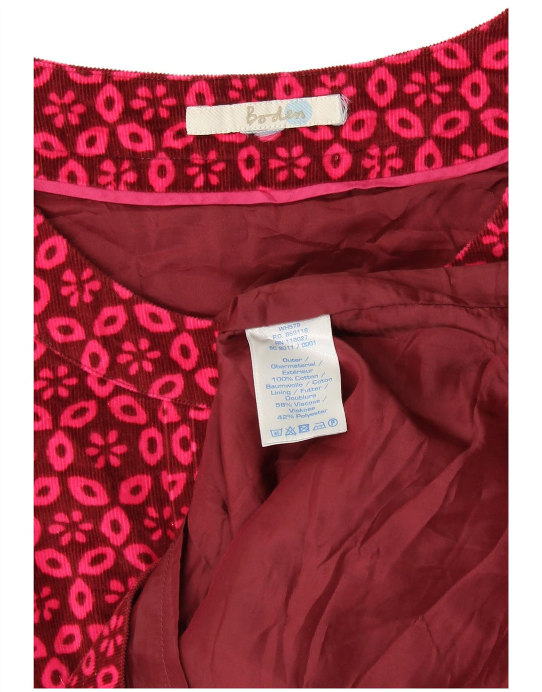 Boden damska sztruksowa sukienka płaszczowa UK 8 mała różowa bawełniana w kwiaty