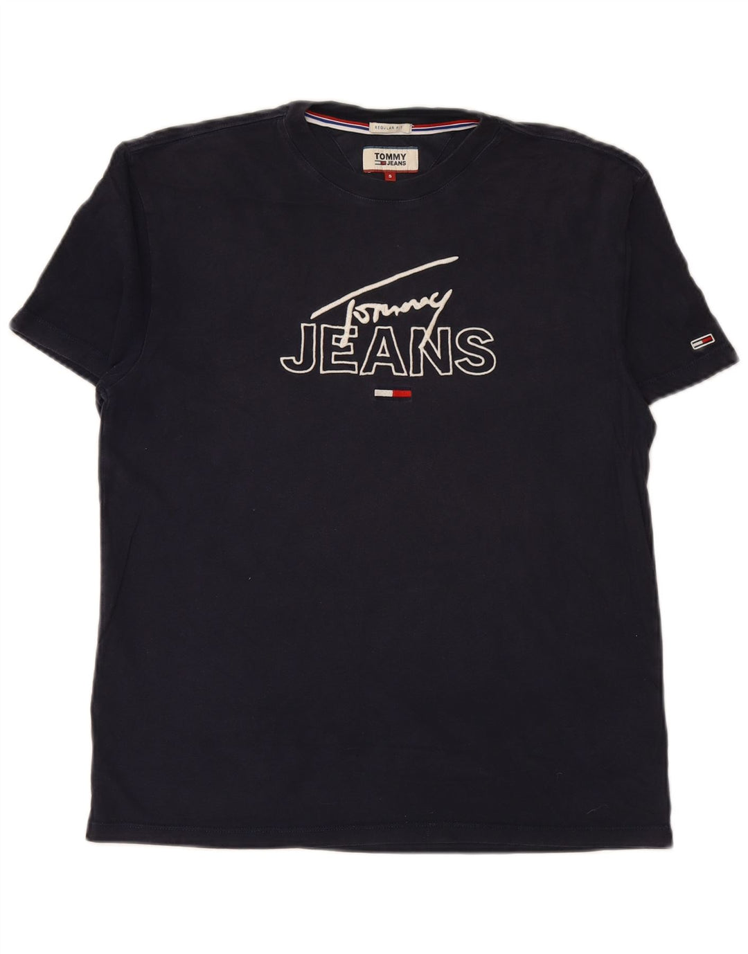 TOMMY HILFIGER Męski T-shirt z grafiką o regularnym kroju, mały, granatowy, bawełniany