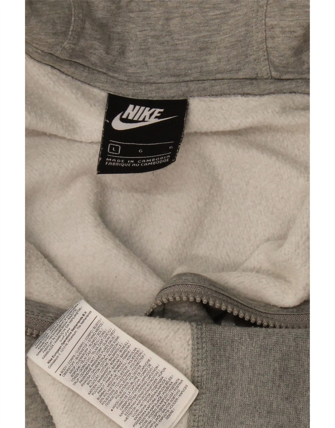 NIKE Mens Zip Hoodie Sweater Large Grey Cotton