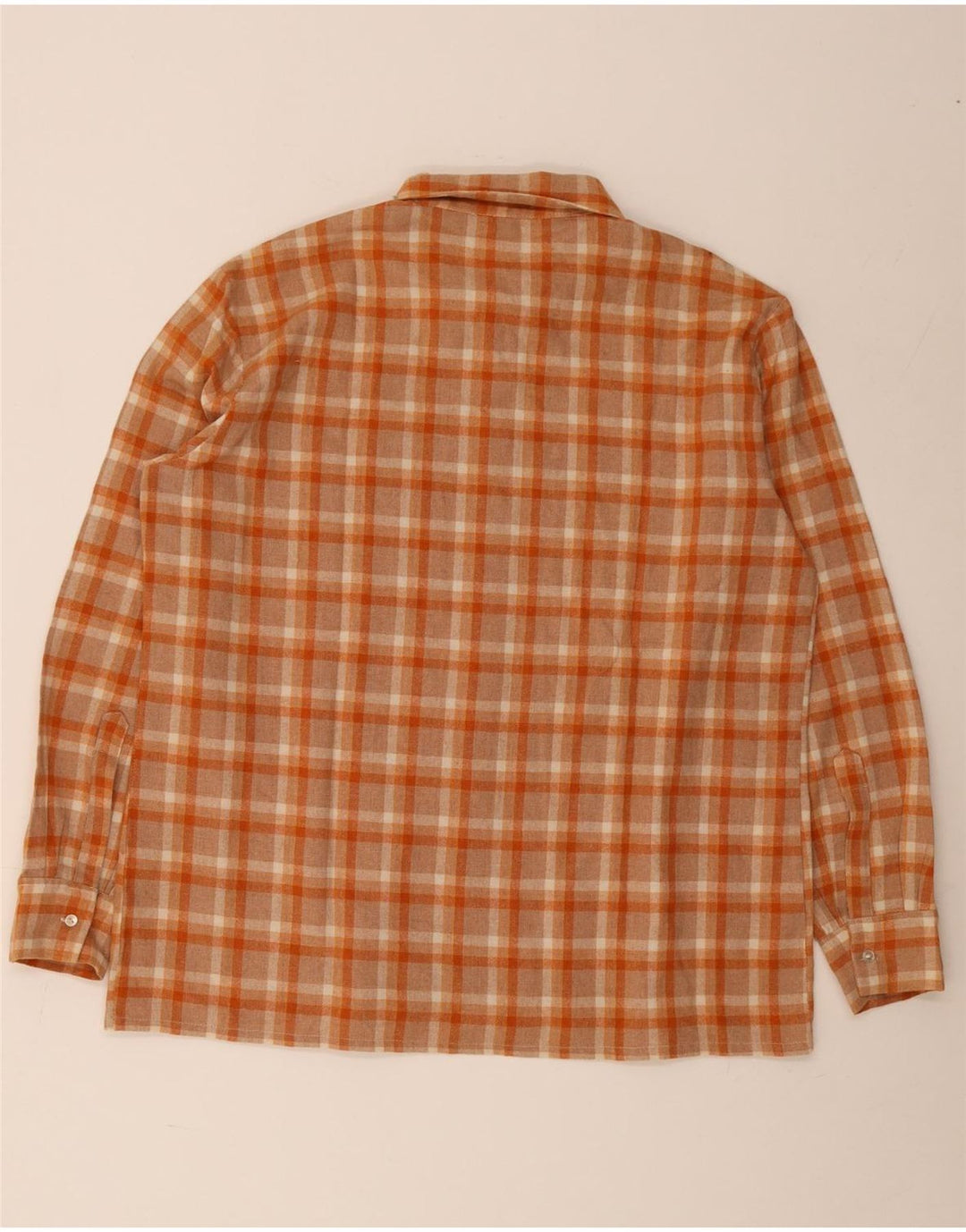 Vintage męska koszula flanelowa, duża, pomarańczowa, poliestrowa krata
