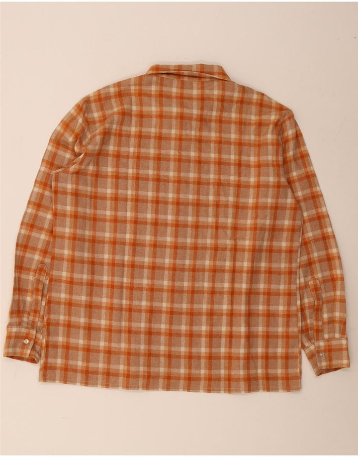 Vintage męska koszula flanelowa, duża, pomarańczowa, poliestrowa krata