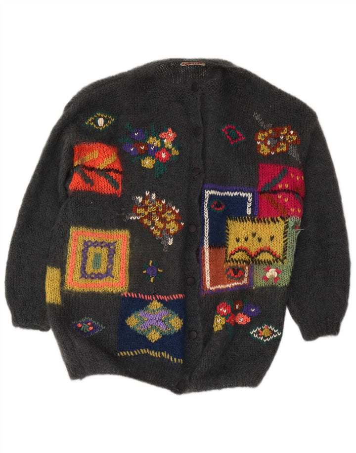 Sweter damski w stylu vintage, rozpinany, UK 18 XL, szary patchwork