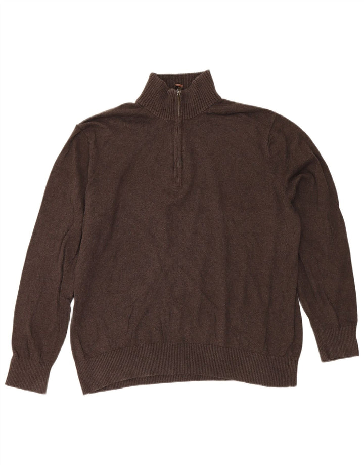 Męski sweter zapinany na zamek Eddie Bauer XL, brązowy, bawełniany