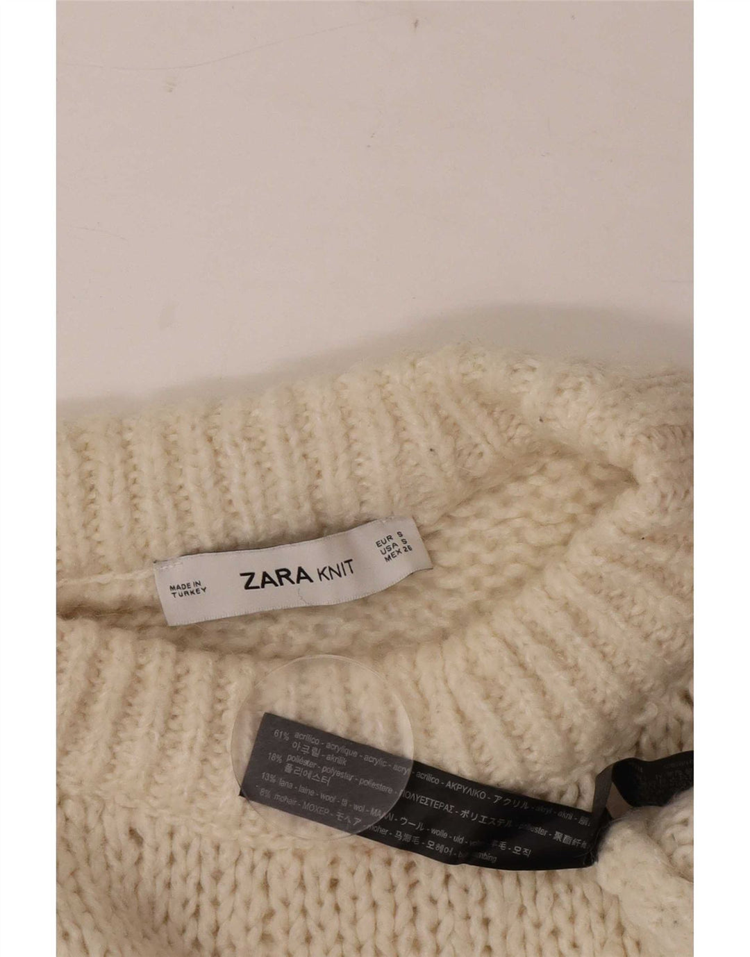 Damski sweter oversize Zara z okrągłym dekoltem UK 10, mały w kolorze złamanej bieli
