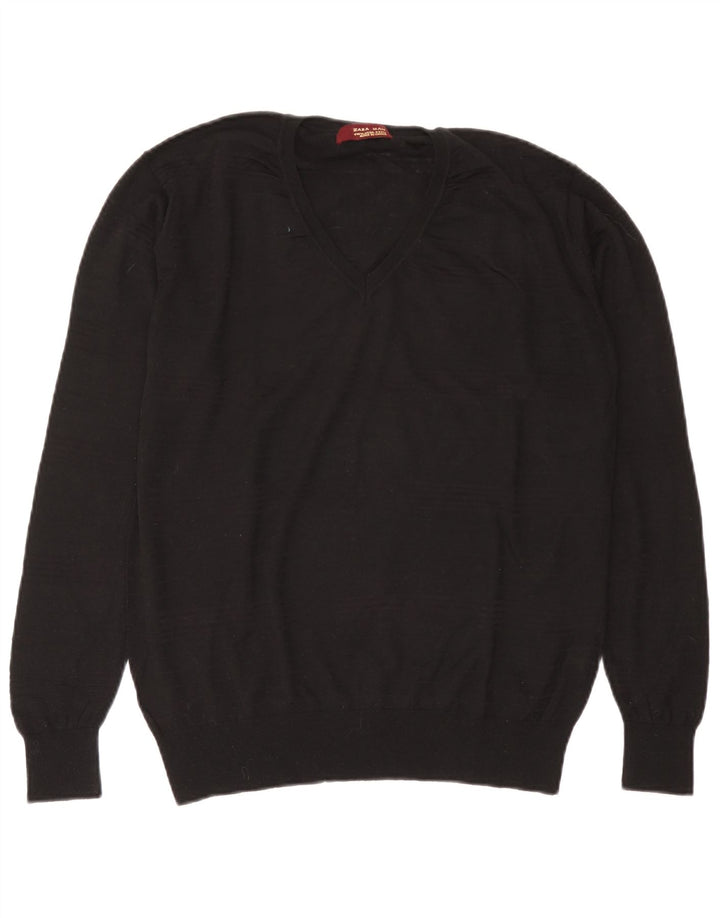 Męski sweter Zara z przezroczystym dekoltem w kształcie litery V, XL, czarna wełna