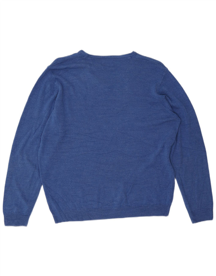Marks & Spencer Męski sweter z dekoltem w kształcie litery V, 2XL, niebieski akryl