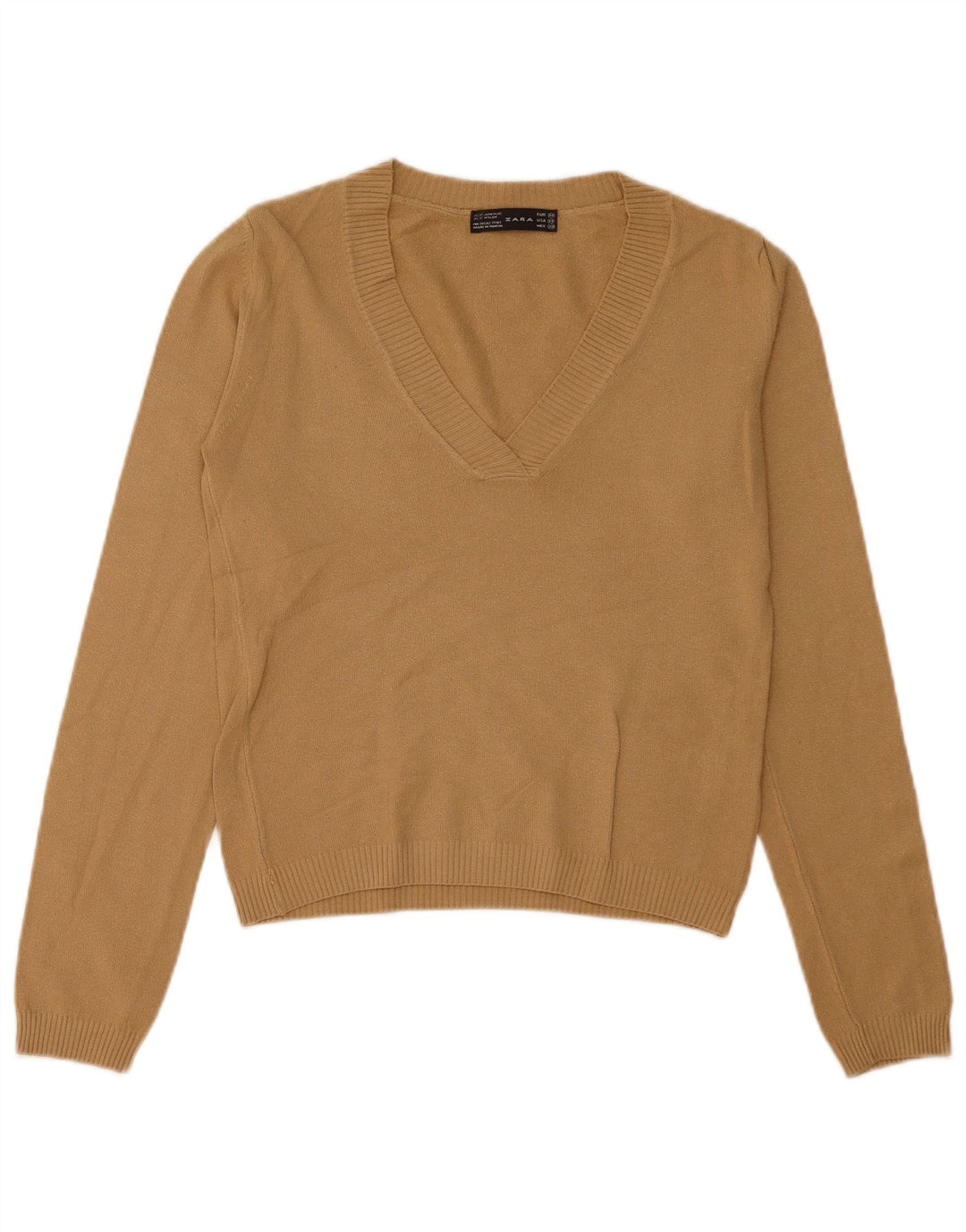 Sweter damski Zara z dekoltem w kształcie litery V, UK 12, średni beż, akryl