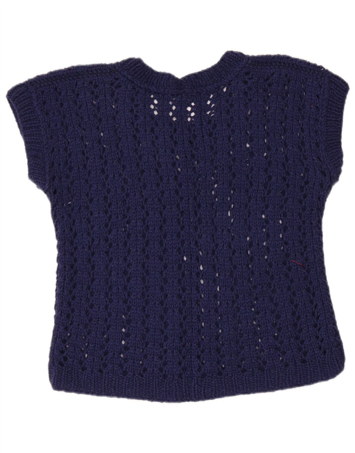 Damski sweter VINTAGE z dekoltem w łódkę, UK 12, średni granatowy