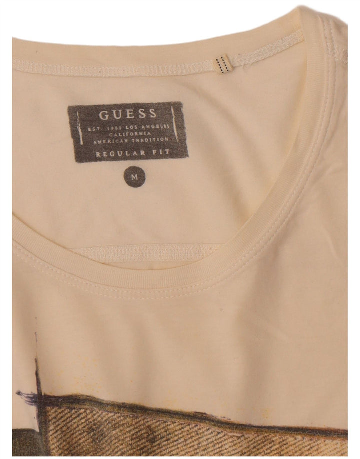 Męski T-shirt Guess o regularnym kroju z grafiką, średni, w kolorze złamanej bieli