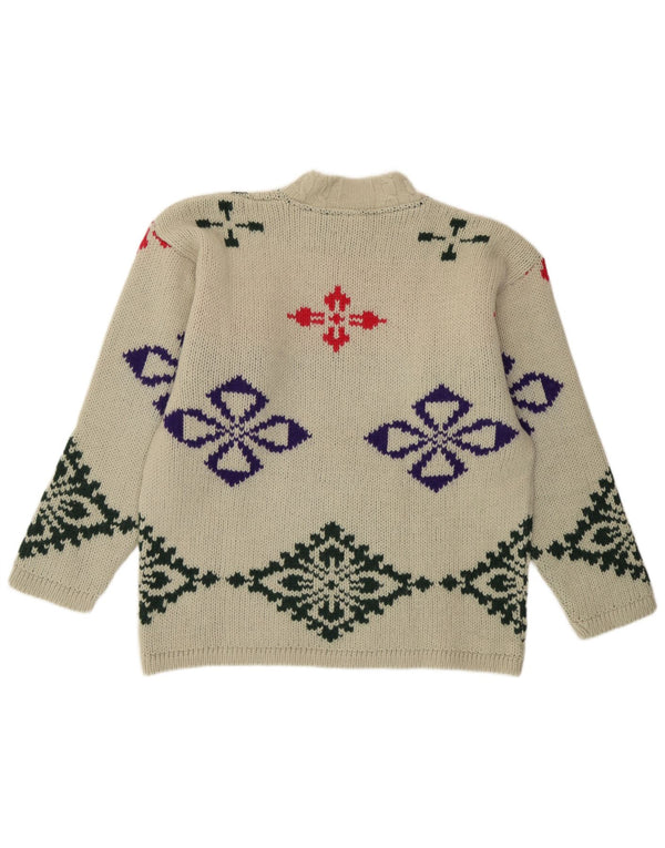 Sweter damski w stylu vintage z golfem UK 16, duży, zielony, geometryczny, wełniany