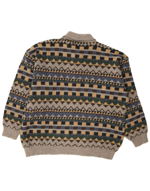 Vintage męski sweter polo XL szary geometryczny akryl