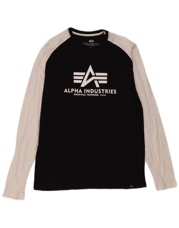 Męski graficzny top Alpha Industries z długim rękawem XL, czarny, bawełniany w bloki kolorów