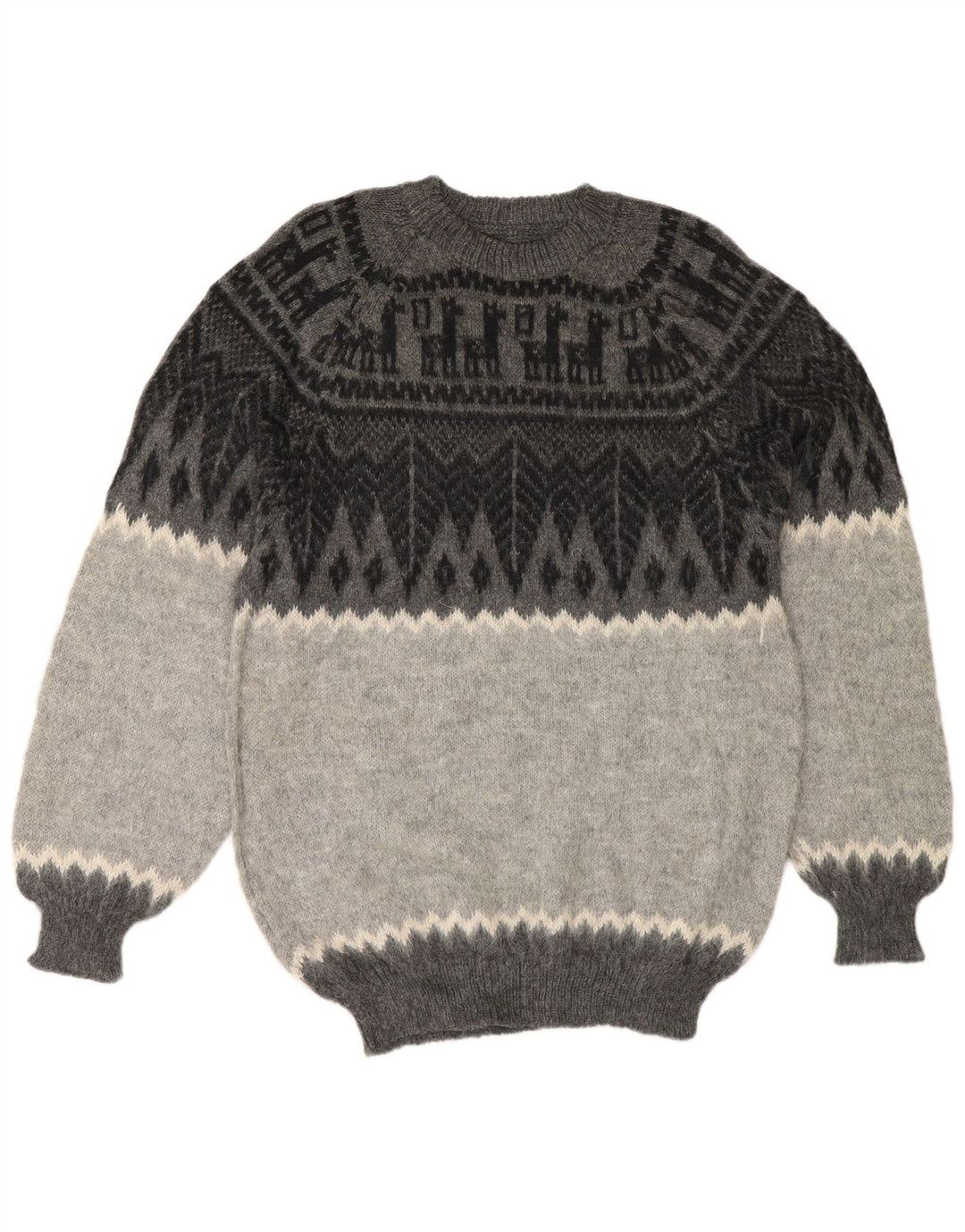 Vintage męski sweter z okrągłym dekoltem, mały szary geometryczny