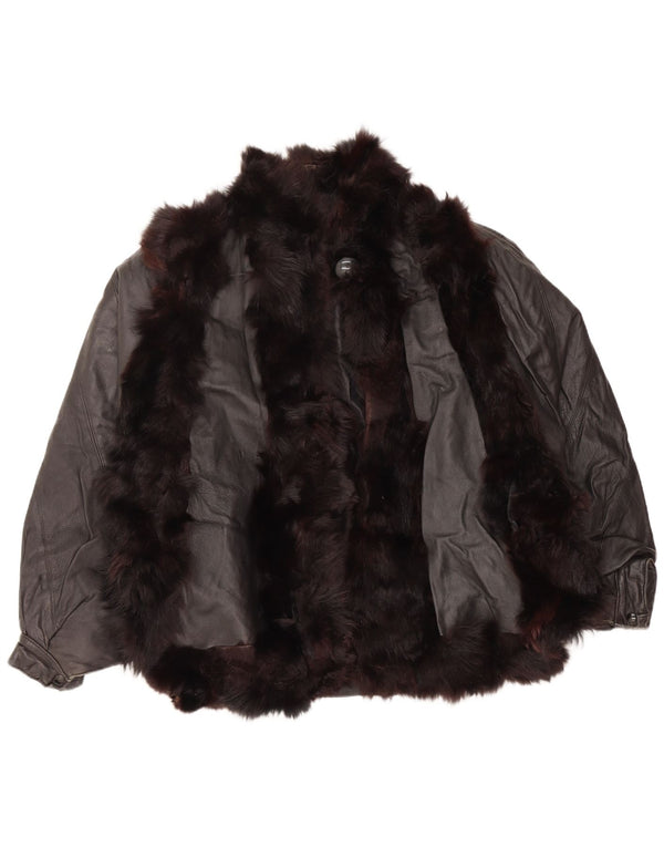 Vintage damska kurtka skórzana z futrem UK 14, średnia czarna